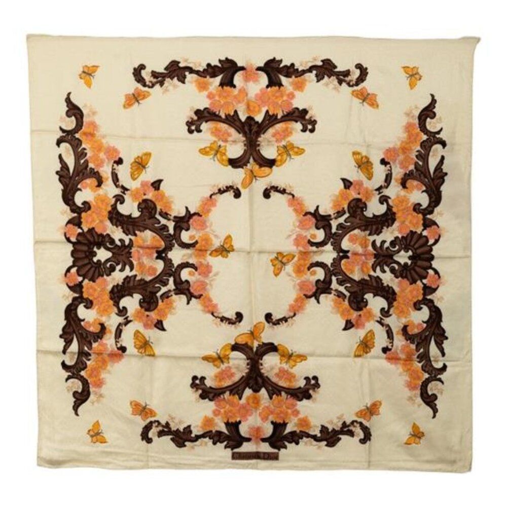 Dior Floral Butterfly Pattern Silk Scarf